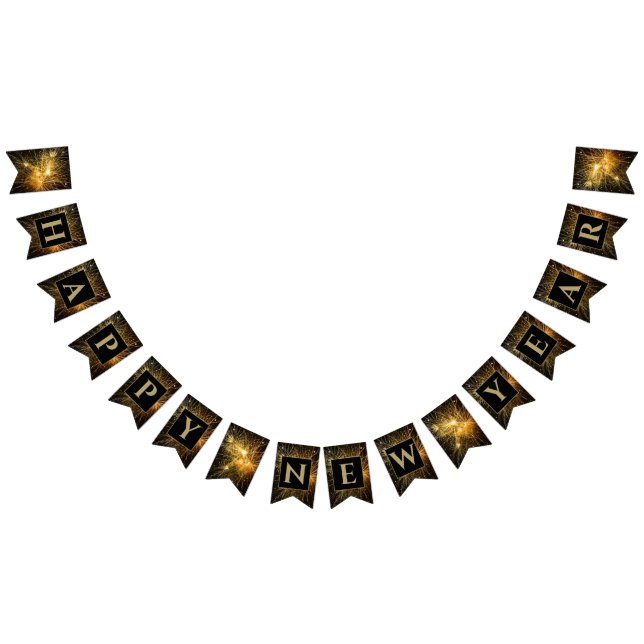 Happy New Year Festive Golden Fireworks Bunting Flags (All)