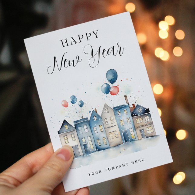 Happy New Year Festive House Real Estate Farming Holiday Postcard (Creator Uploaded)