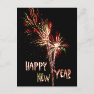 Happy New Year Firework Flares Postcard