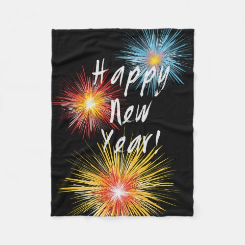 Happy New Year Firework Fleece Blanket