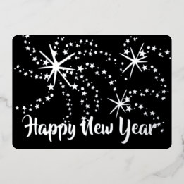 Happy New Year Fireworks 5 x 7 | Back Photo  Foil Holiday Card