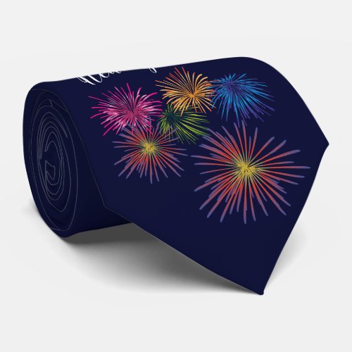 Happy New Year Fireworks Black Neck Tie