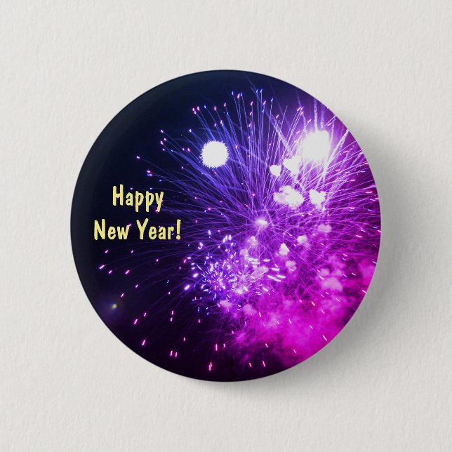 HappY New Year Fireworks Button (Front)