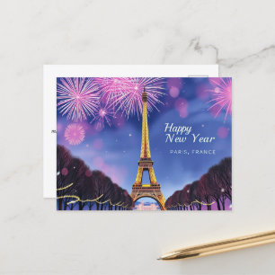 Happy New Year Fireworks by the Eiffel Tower Paris Postcard