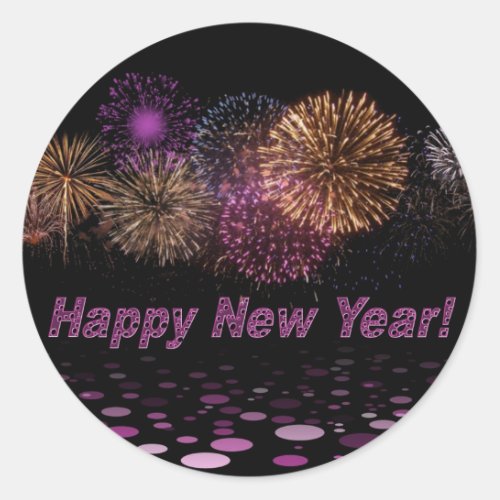 Happy New Year fireworks Classic Round Sticker
