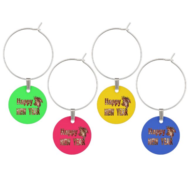 Happy New Year Fireworks Coloured Wine Charms (Staggered)