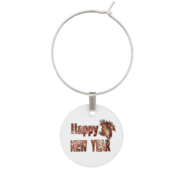 Happy New Year Fireworks Cust. Single Wine Charm (Front)