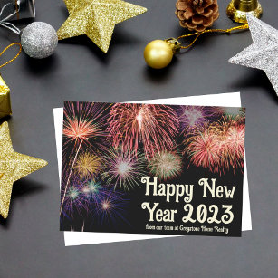 Happy New Year Fireworks Custom Company Marketing Holiday Card