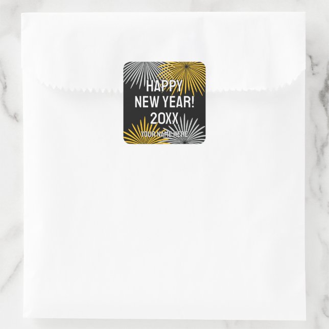 Happy New Year fireworks display custom Square Sticker (Bag)