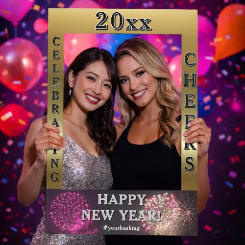Happy New Year Fireworks Faux Gold Selfie Frame