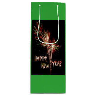 Happy New Year Fireworks GREEN Wine Bag