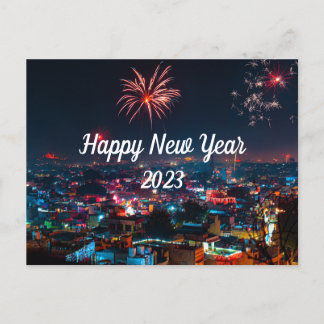 Happy New Year Fireworks in the City Postcard