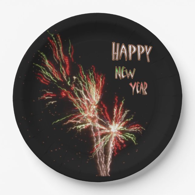 Happy New Year Fireworks Paper Plate (Front)