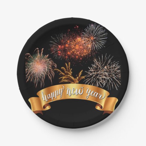 Happy New Year Fireworks Paper Plates