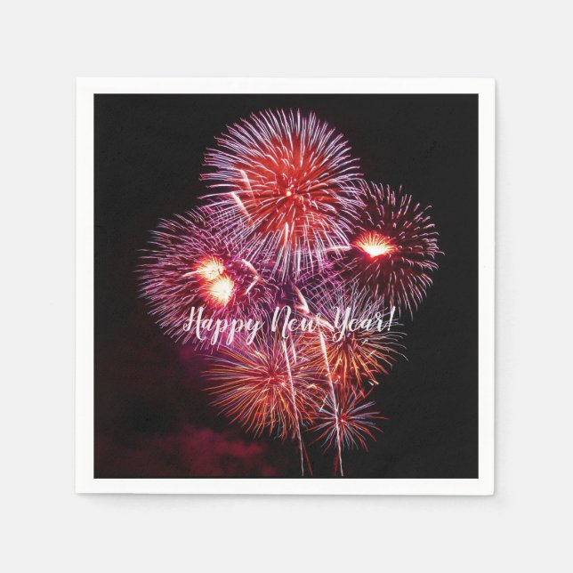 Happy New Year Fireworks Party Celebration Napkins (Front)