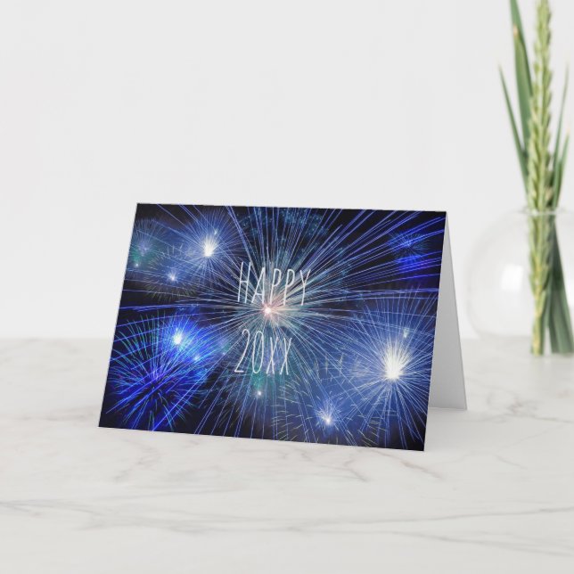 Happy New Year Fireworks Personalized Holiday Card (Front)