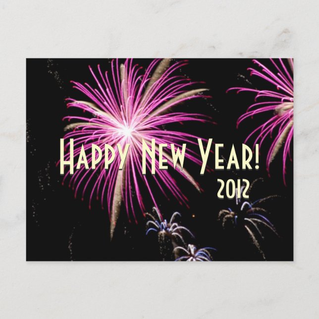 Happy New Year Fireworks Purple Calendar  Postcard (Front)