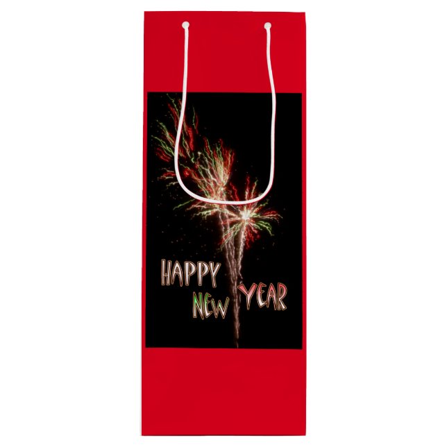Happy New Year Fireworks RED Wine Bag (Front)