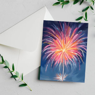 Happy New Year Fireworks   Watercolor Holiday Card