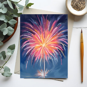 Happy New Year Fireworks Watercolor Holiday Card