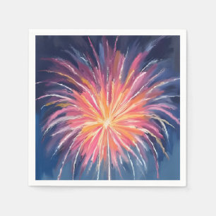 Happy New Year Fireworks Watercolor Napkins