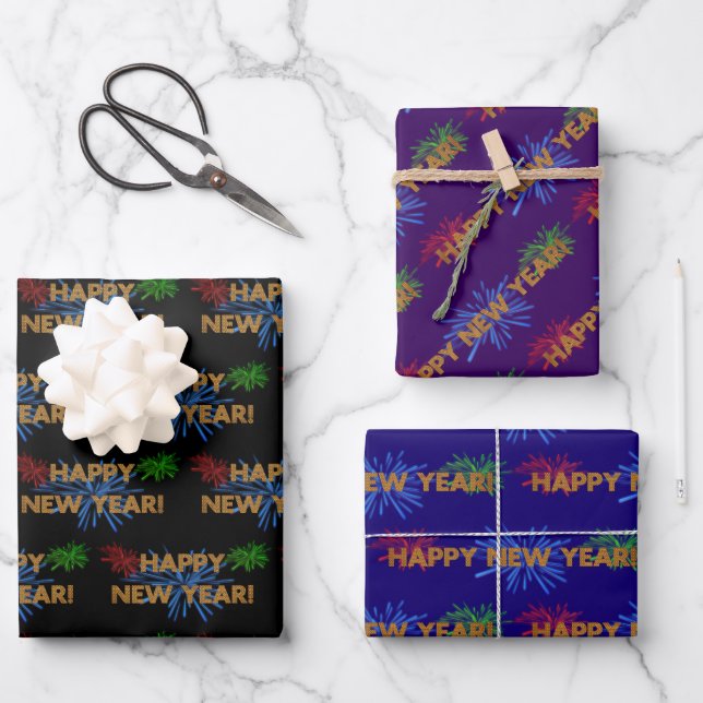Happy New Year fireworks Wrapping Paper Sheets (Front)