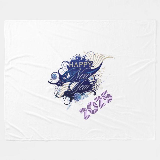 Happy New Year Fleece Blanket, Large 60" x 80" (Front (Horizontal))