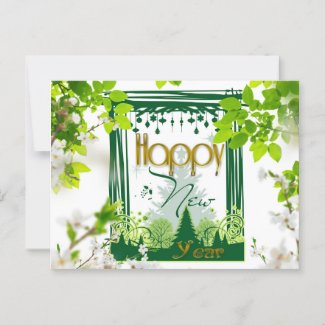 Happy new year Floral green POSTCARD