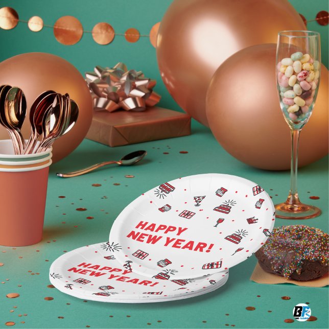 Happy New Year- Food Pattern  Paper Plates (Creator Uploaded)