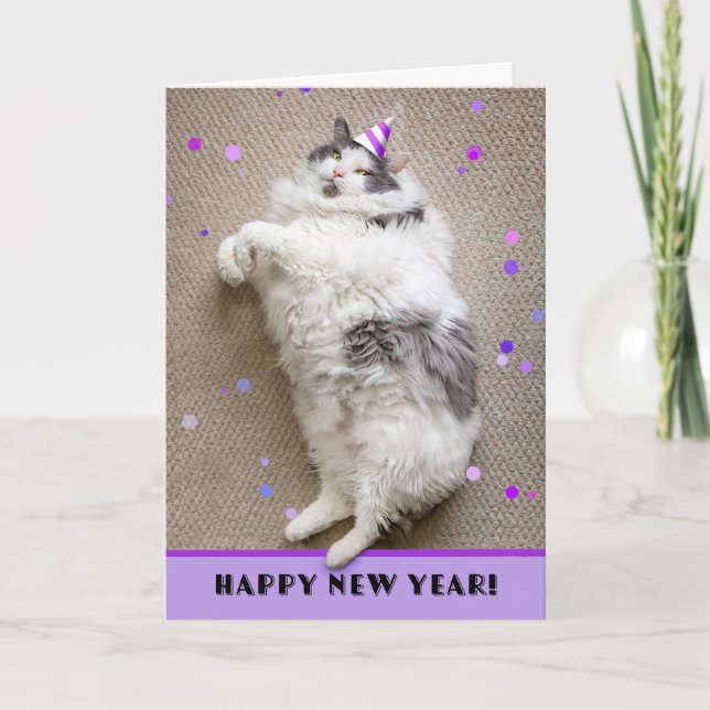 Happy New Year For Anyone Fat Cat Humor  Holiday Card (Front)
