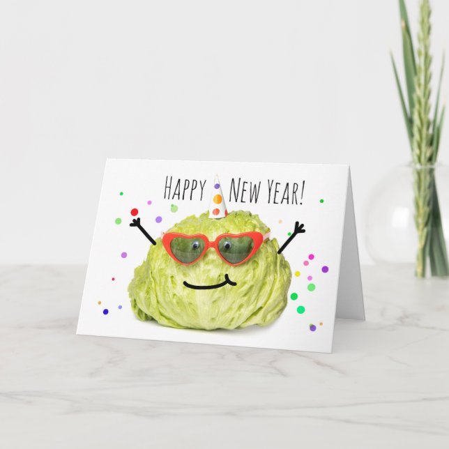 Happy New Year For Anyone Lettuce in Party Hat  Holiday Card (Front)