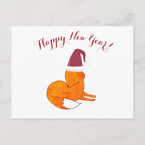 Happy New Year Fox  Postcard