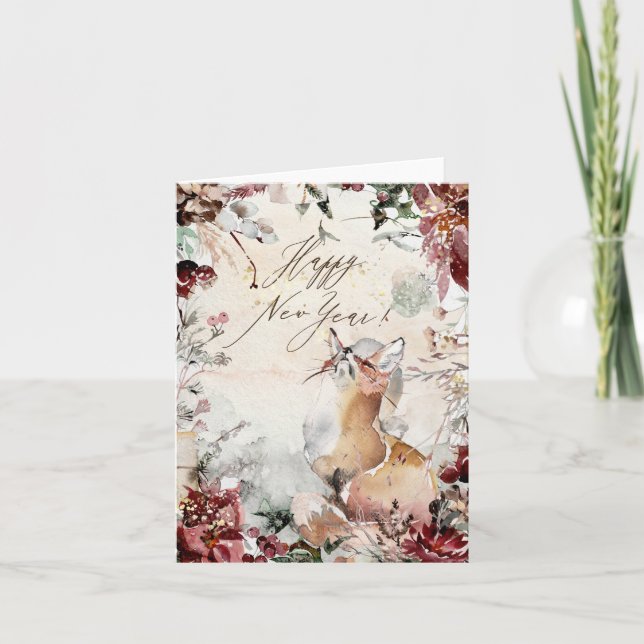 Happy new year fox thank you card (Front)