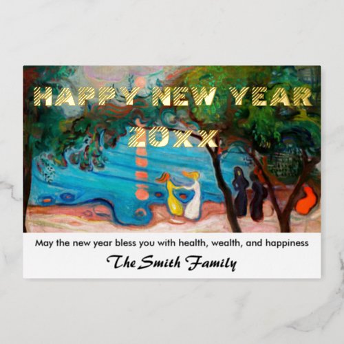 Happy New Year from Dance on the Beach by Munch Foil Holiday Card