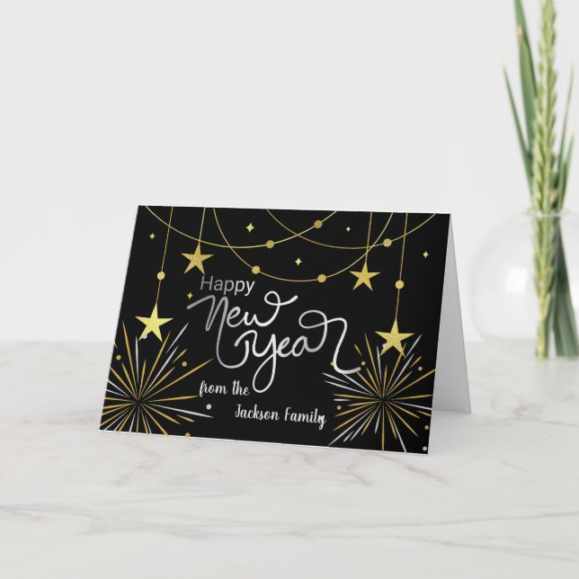 Happy New Year from Our Family Gold Stars Card (Front)