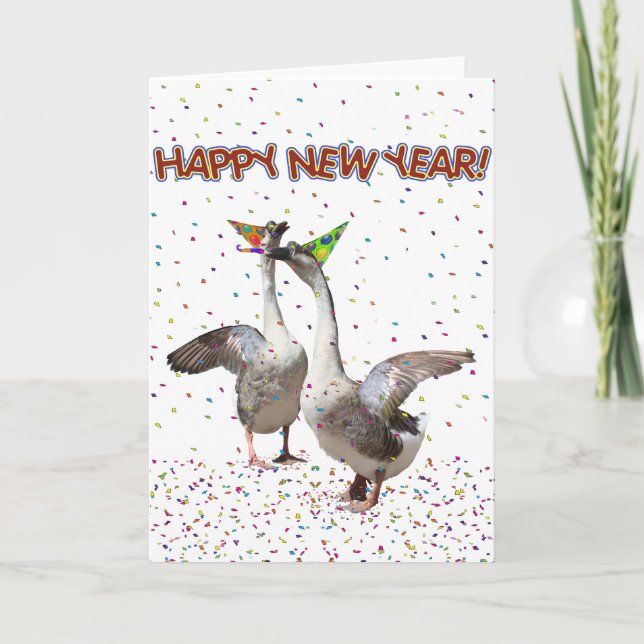 Happy New Year from Partying Geese Holiday Card (Front)