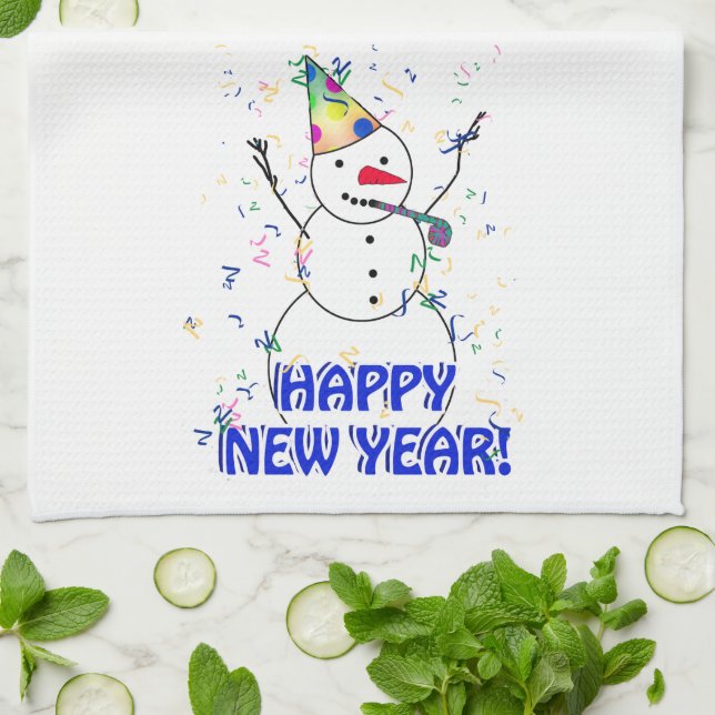 Happy New Year from the Celebrating Snowman Towel (Folded)