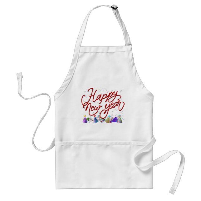 Happy New Year - Fun Red Text With Confetti Adult Apron (Front)