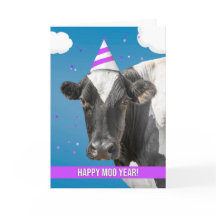 Happy New Year Funny Cow Wearing Party Hat Humor