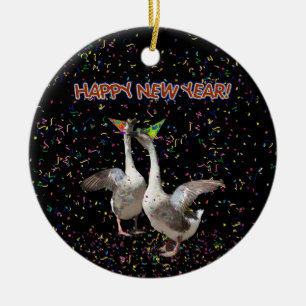 Happy New Year Geese Ceramic Ornament