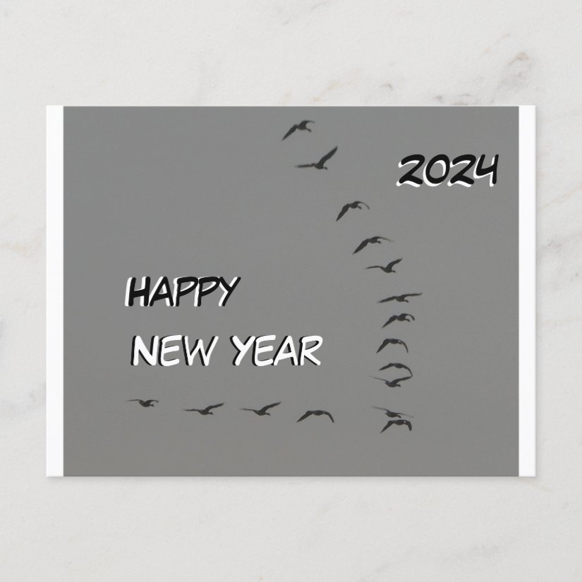 Happy New Year Geese Cust. Text Postcard