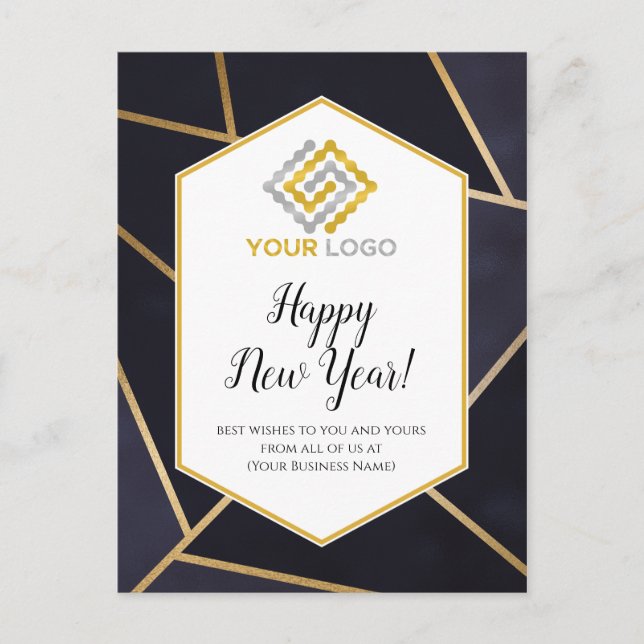 Happy New Year Geometric Logo Business Postcard (Front)