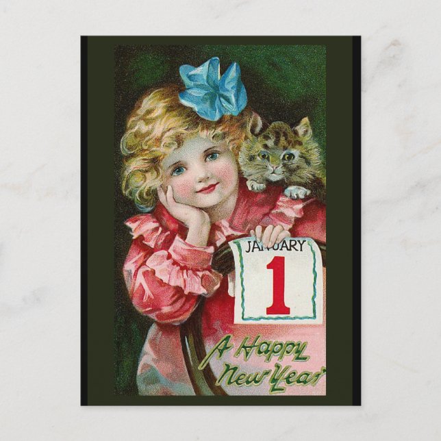 "Happy New Year Girl" Postcard (Front)