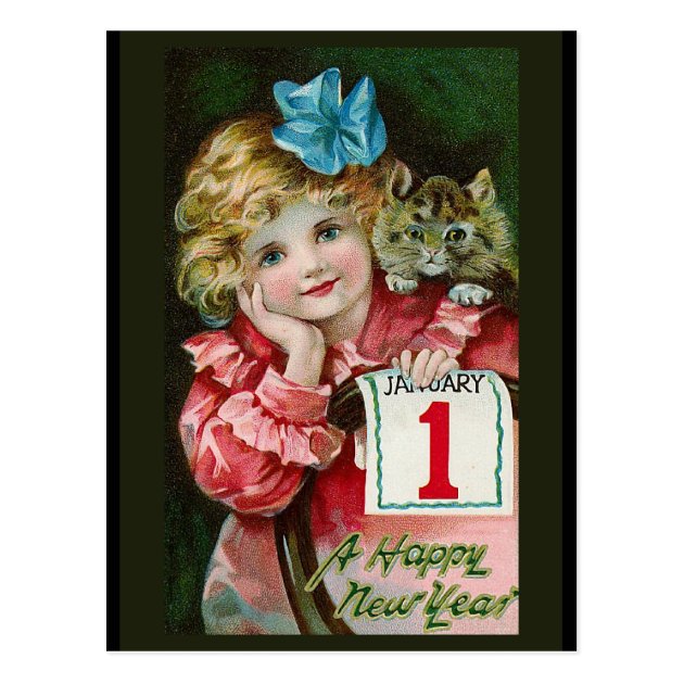 "Happy New Year Girl" Postcard