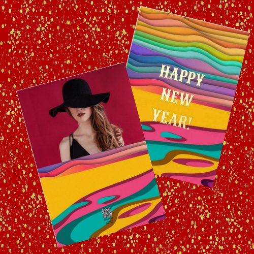 Happy New Year Girlfriend Abstract Art Cute Photo Foil Holiday Card