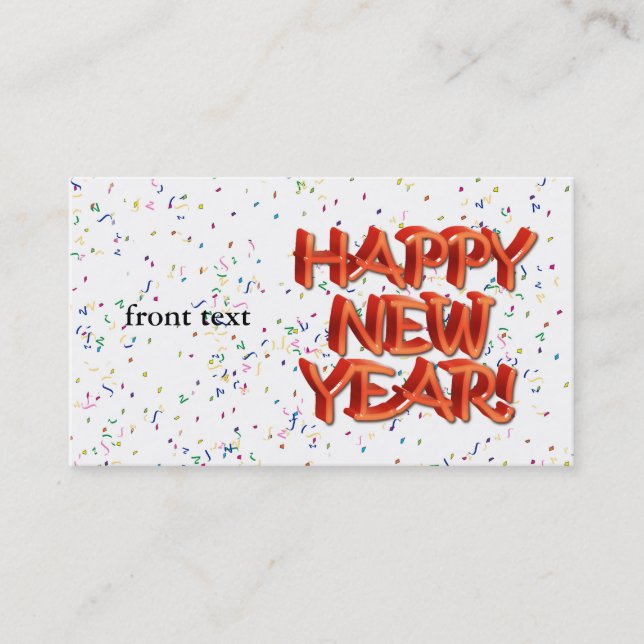 Happy New Year Glassy Red Text Business Card (Front)