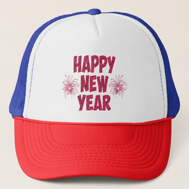 Happy New Year Glitter Trucker Hat (Front)
