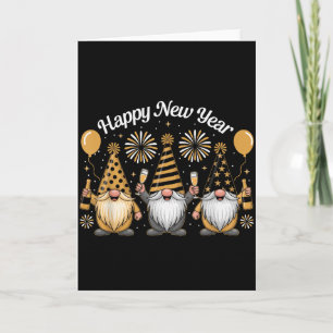 Happy New Year Gnome Confetti Fireworks New Year's Card