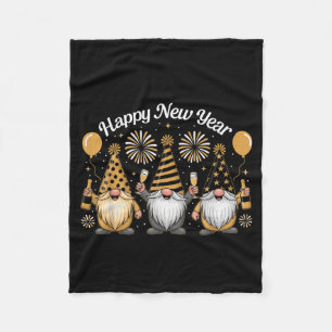 Happy New Year Gnome Confetti Fireworks New Year's Fleece Blanket