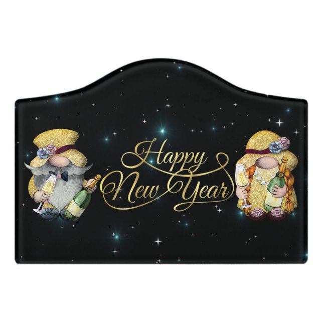 Happy New Year Gnome Sign (Small Crest Front)